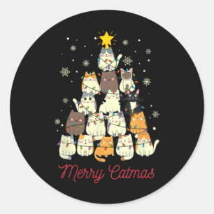 Merry Catmas Cat Christmas Tree Cat Lover Runder Aufkleber