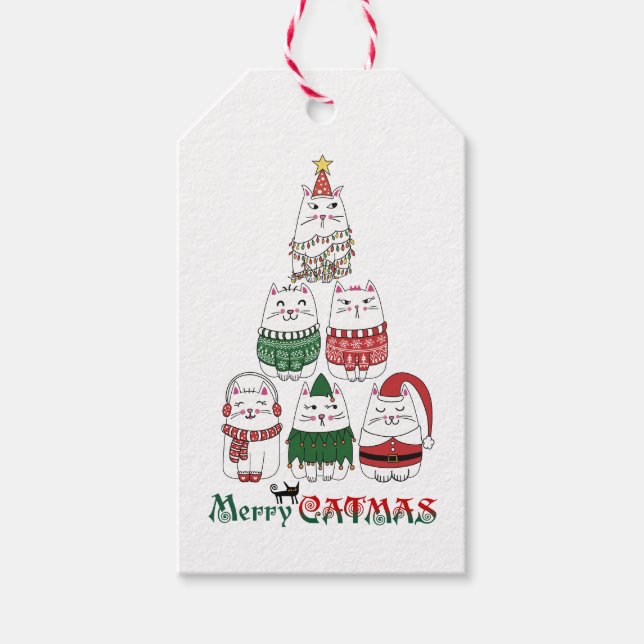 Merry Catmas Cat Lovers Cute Festive Christmas Geschenkanhänger (Vorderseite)