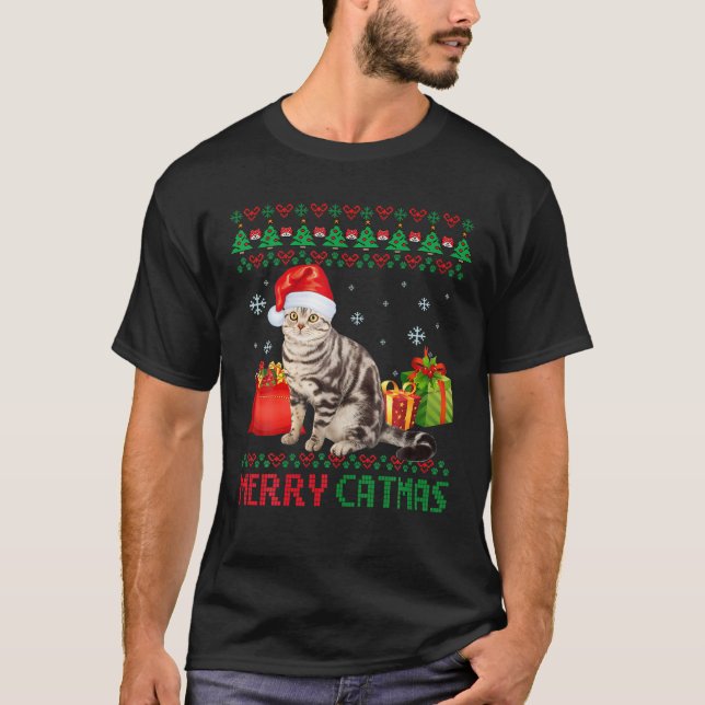 Merry Catmas Cat Ugly Christmas American Shorthair T-Shirt (Vorderseite)
