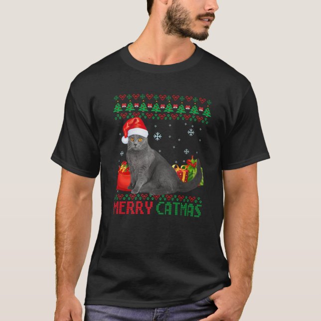 Merry Catmas Cat Ugly Christmas Chartreux Mama Vat T-Shirt (Vorderseite)