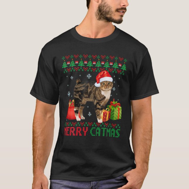 Merry Catmas Cat Ugly Christmas Manx Catt Mama Vat T-Shirt (Vorderseite)