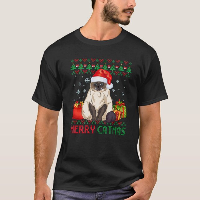 Merry Catmas Cat Ugly Weihnachten Himalaya Mama Va T-Shirt (Vorderseite)