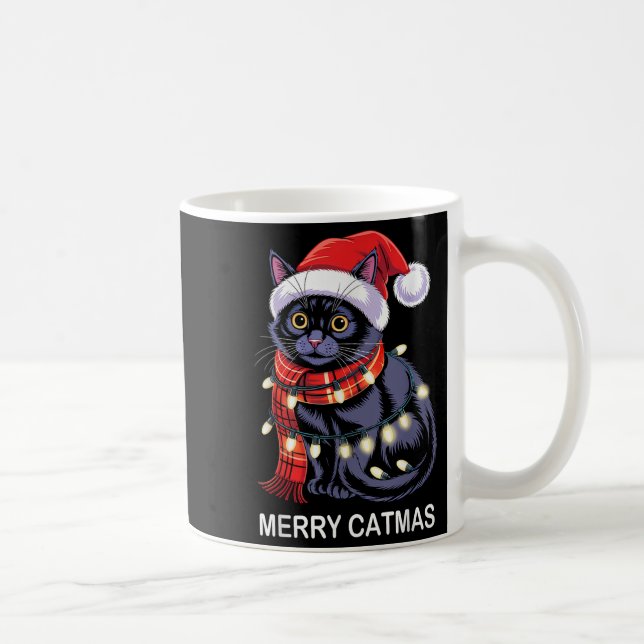 Merry Catmas Christmas Lights Cat Santa Hat Xmas M Kaffeetasse (Rechts)