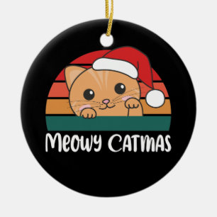 Merry Catmas Funny Cat Christmas Pub Keramik Ornam Ornament