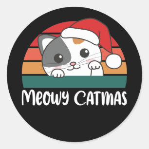 Merry Catmas Funny Cat Christmas Pun Classic Runde Runder Aufkleber
