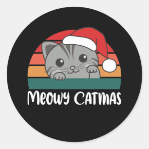 Merry Catmas Funny Cat Christmas Pun Classic Runde Runder Aufkleber