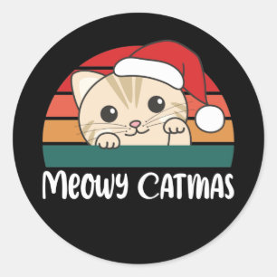 Merry Catmas Funny Cat Christmas Pun Classic Runde Runder Aufkleber