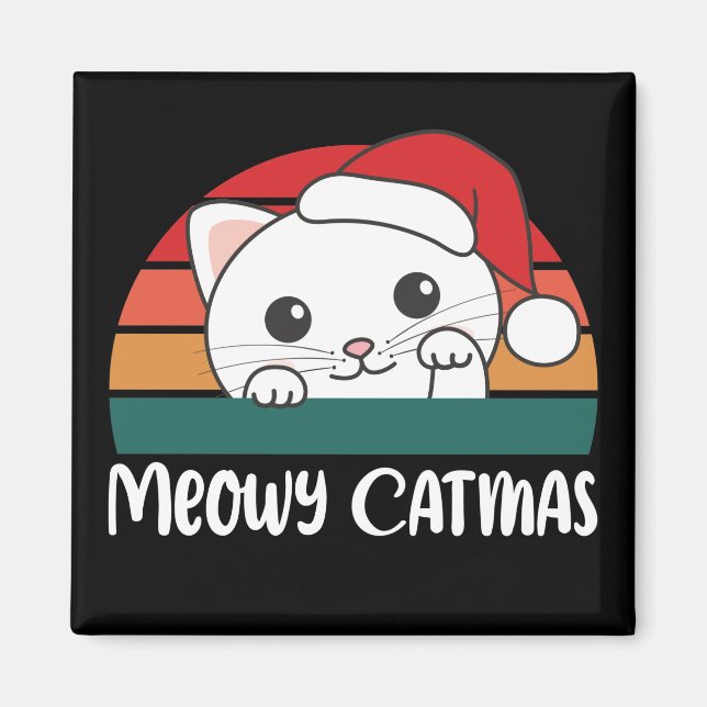 Merry Catmas Funny Cat Christmas Pun Magnet (Vorne)