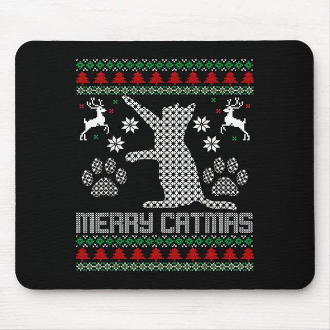 Merry Catmas Funny Cat Christmas Ugly Sweater Men  Mousepad (Vorne)