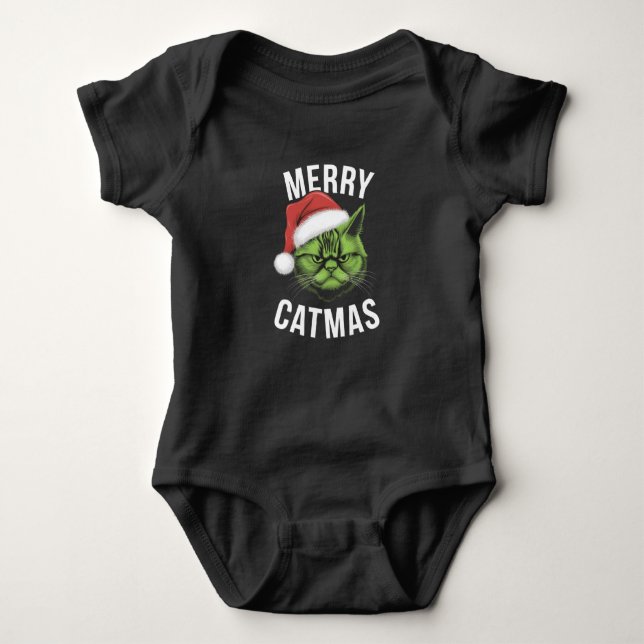 Merry Catmas Funny Cat Liebhaber Weihnachten Baby Strampler (Vorderseite)