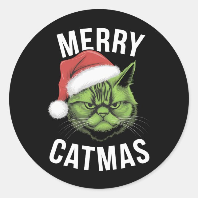 Merry Catmas Funny Cat Liebhaber Weihnachten Runder Aufkleber (Vorderseite)
