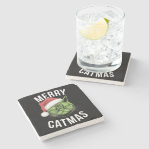 Merry Catmas Funny Cat Liebhaber Weihnachten Steinuntersetzer