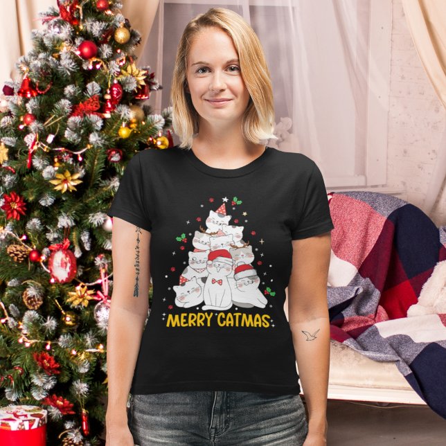 Merry Catmas Funny Cats Christmas Tree T-Shirt (Von Creator hochgeladen)