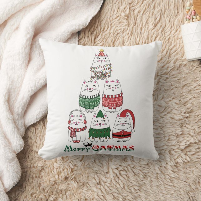Merry Catmas Funny Christmas Kitten Tree Kissen (Decke)