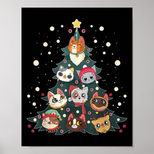 Merry Catmas Funny Christmas Tree, Cats Xmas Meow  Poster (Vorne)