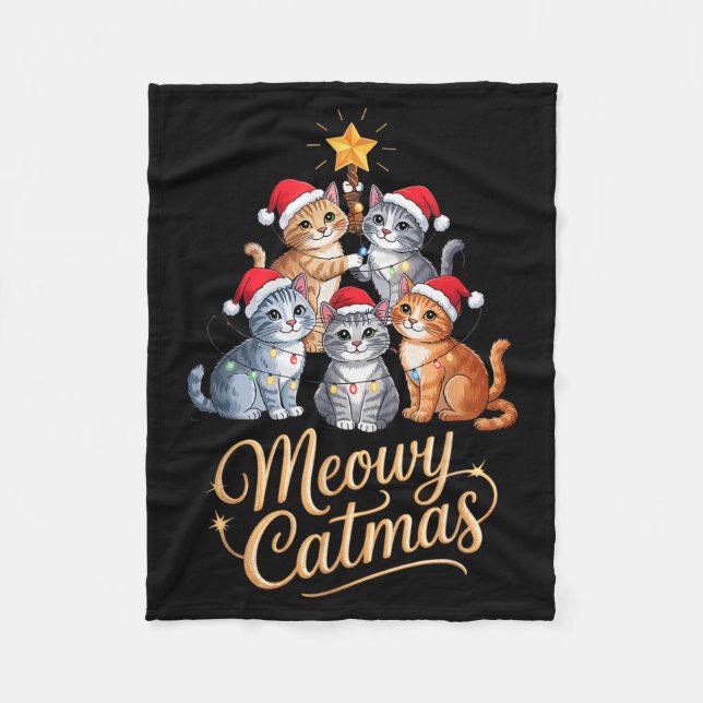 Merry Catmas Funny Christmas Tree Matching Meowy X Fleecedecke (Vorderseite)