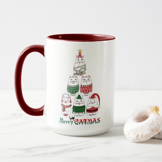 Merry Catmas Funny Meowy Christmas Kitten Tasse (Mit Donut)