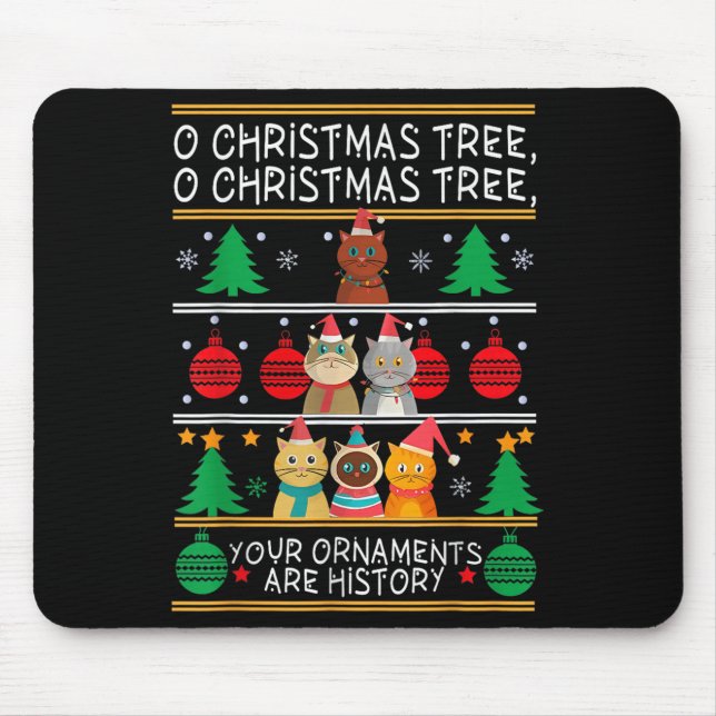 Merry Catmas Funny O Christmas Tree, Cat Xmas Meow Mousepad (Vorne)