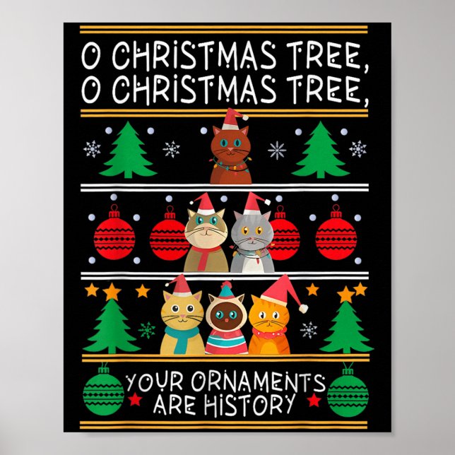 Merry Catmas Funny O Christmas Tree, Cat Xmas Meow Poster (Vorne)