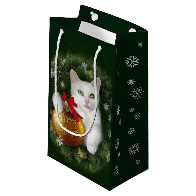 Merry Catmas Geschenktasche Kleine Geschenktüte (Vorderseite Schrägansicht)