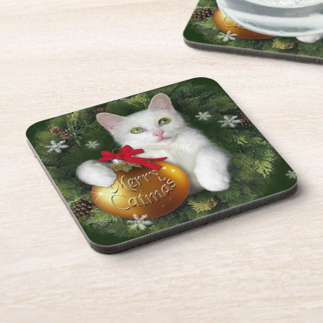 Merry Catmas Getränkeuntersetzer (Linke Seite)