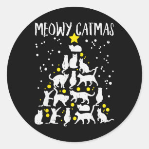 Merry Catmas Meow Christmas Tree Catmas Katze Chri Runder Aufkleber
