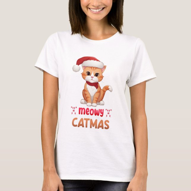 Merry Catmas Niedlich Pet Lover Xmas Santa Kitty T-Shirt (Vorderseite)