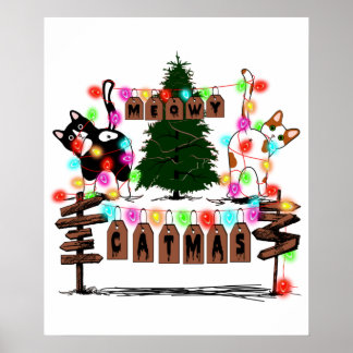 MERRY CATMAS, Niedliches Weihnachtsgeschenk für Ka Poster