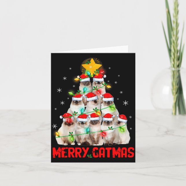 Merry Catmas Santa Birman Cats Christmas Tree Ligh Karte (Vorderseite)