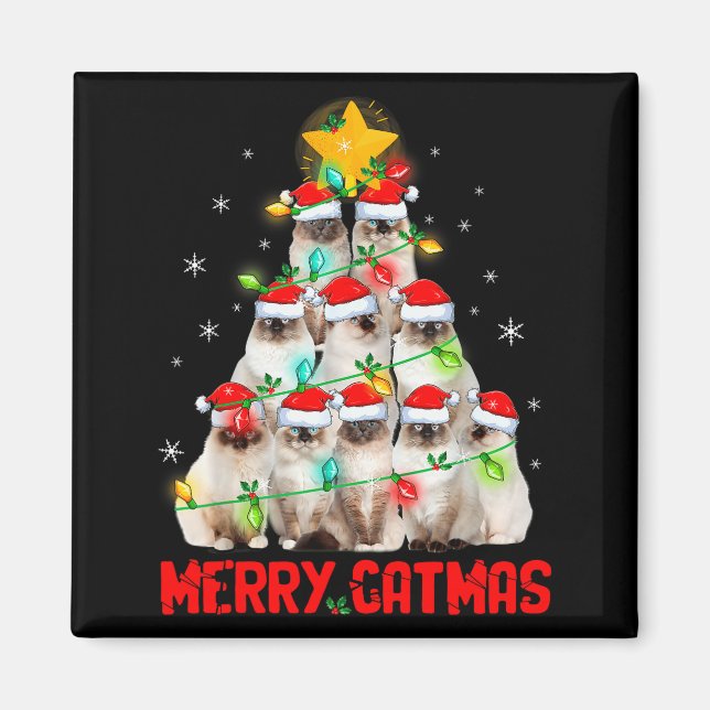 Merry Catmas Santa Birman Cats Christmas Tree Ligh Magnet (Vorne)
