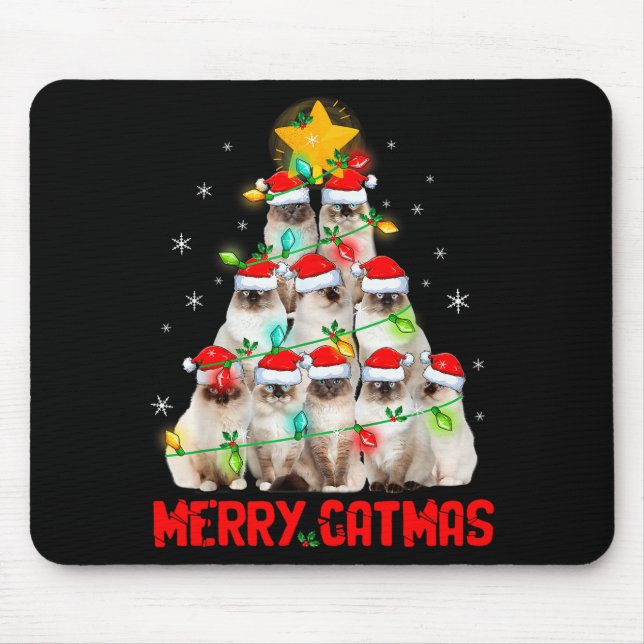 Merry Catmas Santa Birman Cats Christmas Tree Ligh Mousepad (Vorne)