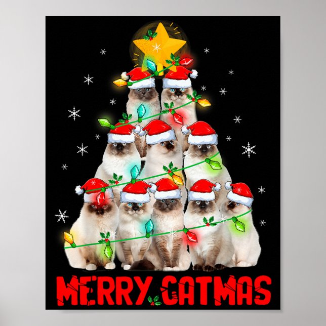 Merry Catmas Santa Birman Cats Christmas Tree Ligh Poster (Vorne)
