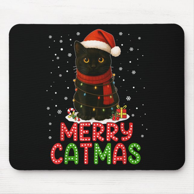 Merry Catmas Santa Hat Funny Black Cat Christmas W Mousepad (Vorne)
