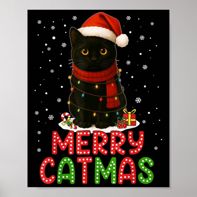 Merry Catmas Santa Hat Funny Black Cat Christmas W Poster (Vorne)