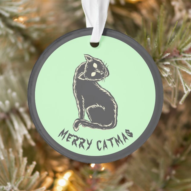 Merry Catmas Spooky Cat Christmas Ornament (Baum)