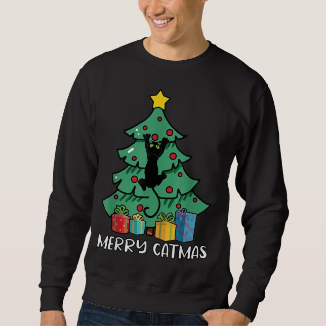 Merry Catmas Tree Cat Christmas Sweatshirt (Vorderseite)