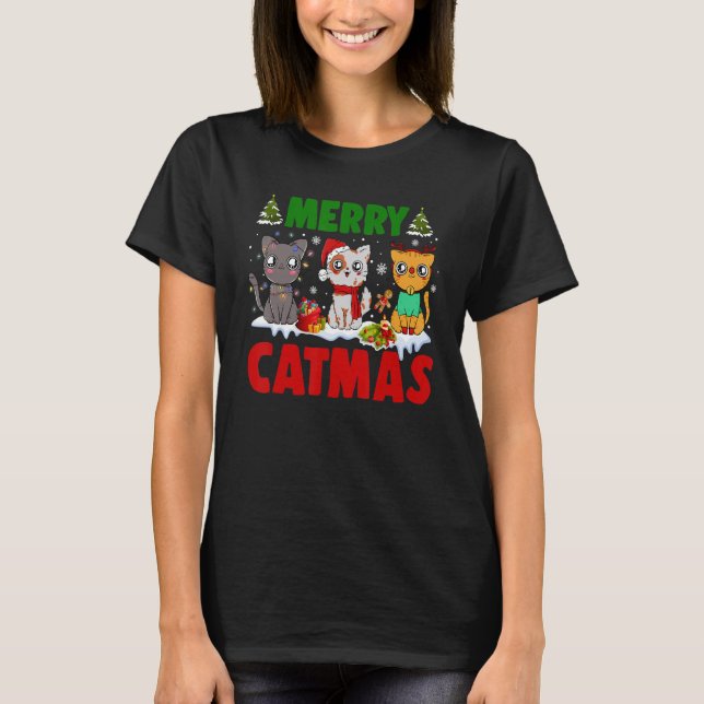Merry Catmas Weihnachten Pajamas X-mas Ugly Swea T-Shirt (Vorderseite)