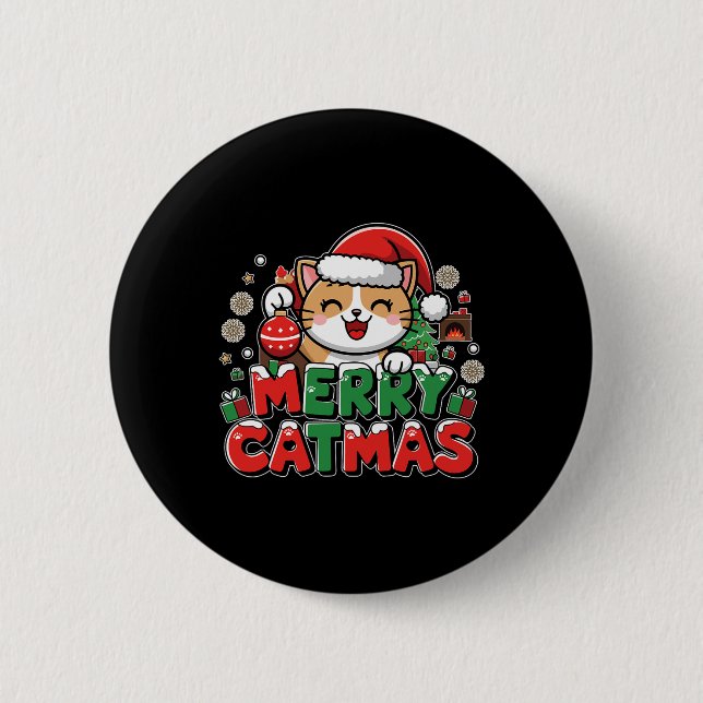 Merry Catmas Xmas Decoration Santa Cat Funny Chris Button (Vorderseite)