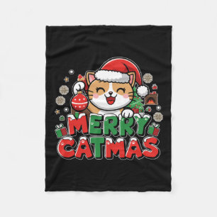 Merry Catmas Xmas Decoration Santa Cat Funny Chris Fleecedecke