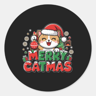 Merry Catmas Xmas Decoration Santa Cat Funny Chris Runder Aufkleber