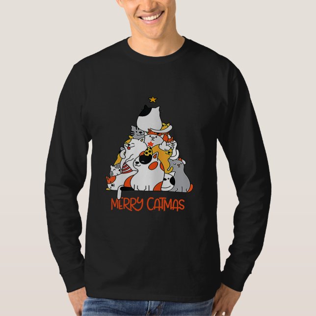 Merry Catmas Xmas Funny Cats Christmas Tree Men T-Shirt (Vorderseite)