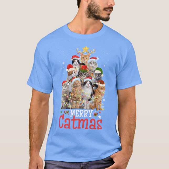 Merry Catmas Xmas Gift Funny Cat Christmasree vint T-Shirt (Vorderseite)