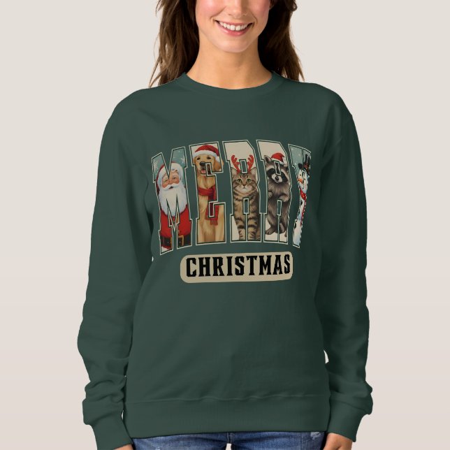 MERRY Character Collage Weihnachts-Shirt Geschenk Sweatshirt (Vorderseite)