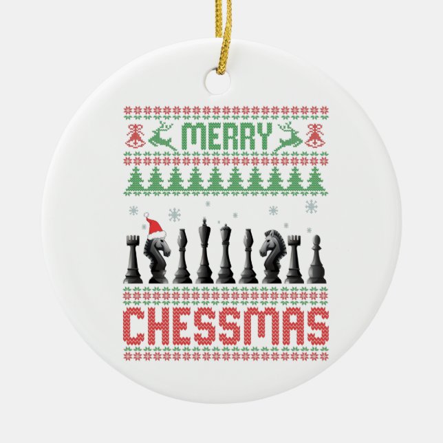 Merry Chessmas Funny Schach Weihnachten Ugly Sweat Keramik Ornament (Vorne)