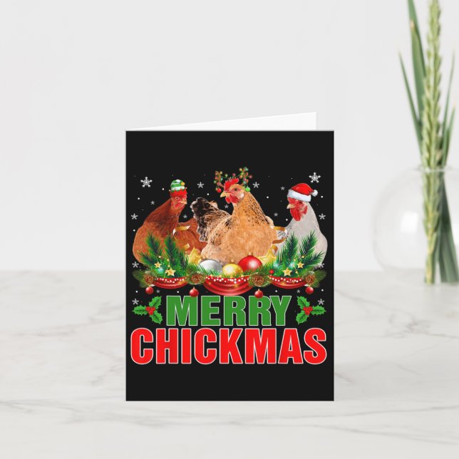 Merry Chickmas Chickens Weihnachtsmannmütze Bauern Karte (Vorderseite)