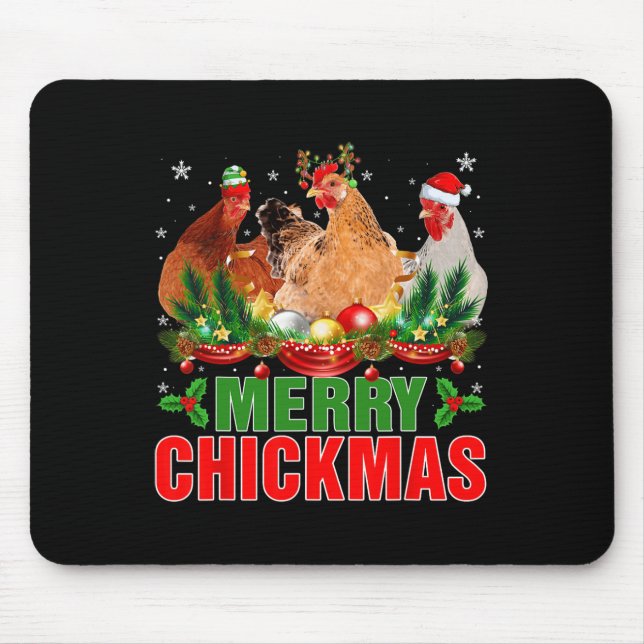 Merry Chickmas Chickens Weihnachtsmannmütze Bauern Mousepad (Vorne)