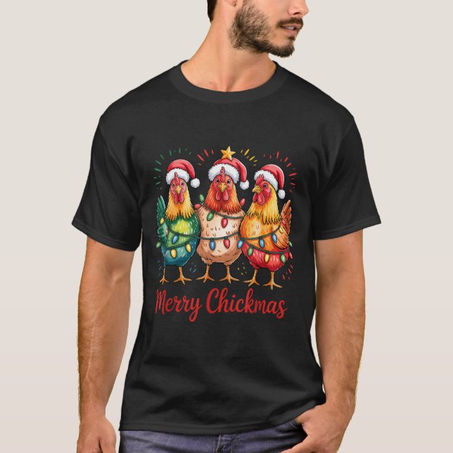 Merry Chickmas Christmas Chicken Santa Hat Chicken T-Shirt (Vorderseite)
