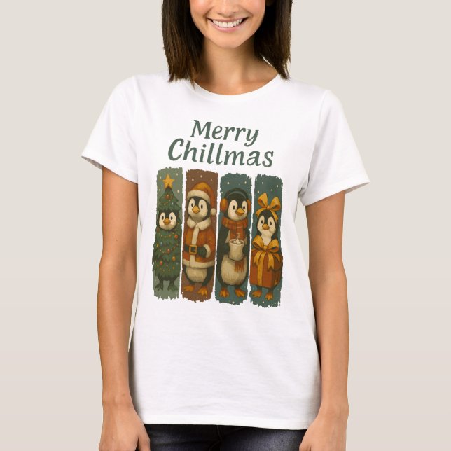 Merry Chillmas Cute Penguins T-Shirt (Vorderseite)