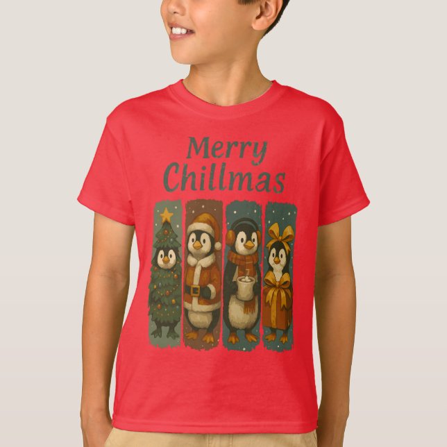 Merry Chillmas Cute Penguins T-Shirt (Vorderseite)