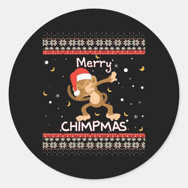 Merry Chipmas Ugly Monkey Jumper Runder Aufkleber (Vorderseite)